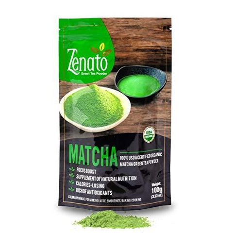 Zenato Matcha Green Tea Powder Culinary 100% USDA Organic , For Bakery, Latte, Smoothie, Cooking, 100g 3.5 oz Bag, Natural Antioxidants Benefits, Zero Additive and Sugar Free