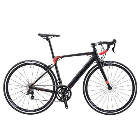 SAVADECK Aluminium Alloy Road Bike, R8 700C Carbon Fork Road Bicycle Light Aluminium Frame Road Bike with Shimano 105 R7000 22 Speed Groupset and Double V Brake Black Red 48CM