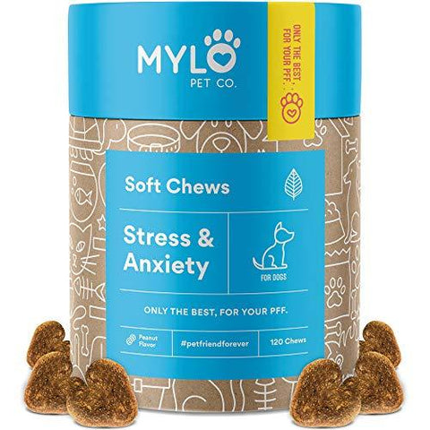Mylo Dog Anxiety Relief Calming Treats for Dogs - 100% Organic Hemp Oil, L-Tryptophan, Passion Flower, L-Theanine Bites for Separation Aid in Dog Anxiety, Stress, Fireworks & Thunder - 120 Soft Chews