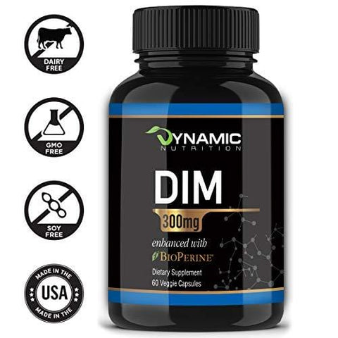 DIM Supplement 300mg - Extra Strength DIM (Diiondolylmethane) + 5mg BioPerine 60-Day Supply Provides Estrogen Balance, Hormone Menopause Relief, Treatment of Acne & PCOS