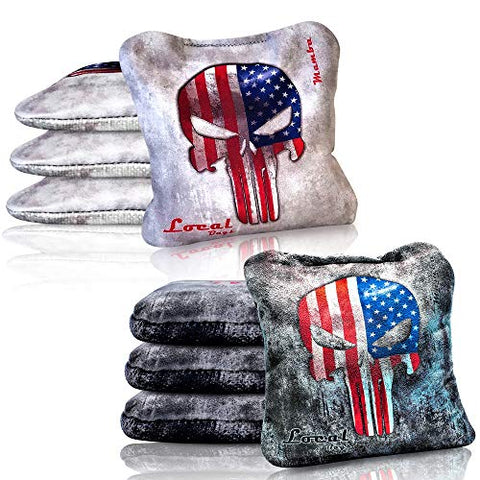 Local Bags Cornhole - Mamba Series - Set of 8 Bags- ACL Approved Resin Filled - Double Sided - Sticky Side/Slick Side Made in USA (Skull Flag)