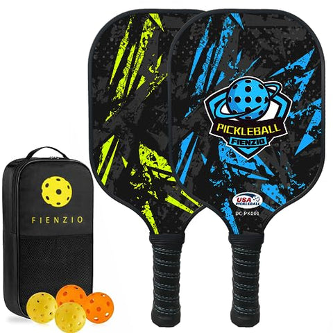 Fienzio Carbon Fiber Pickleball Paddle Set Tournament Edition USAPA Pickleball Racket UV True Color Surface Technology Polypropylene Honeycomb Paddle
