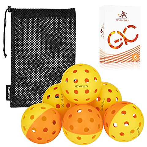 GARYCE Pickleball Balls, Standard 40 Holes Pickle Balls - Flight Trajectory is Stable and High Elasticity, Outdoor Pickleball Balls Set of 6 Pack (2 colors-6pack)