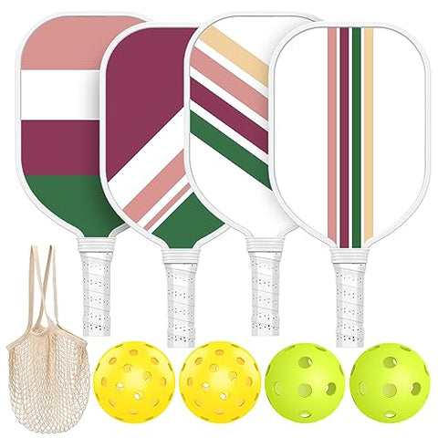 Pickleball Paddles USAPA Approved,Wooden Pickleball Paddles Set of 4,Durable Pickleball Set with 4 Indoor Outdoor Balls & 1 Carry Bag,Beginner-Friendly Pick ball Rackets Pickleball Gifts for Women Men