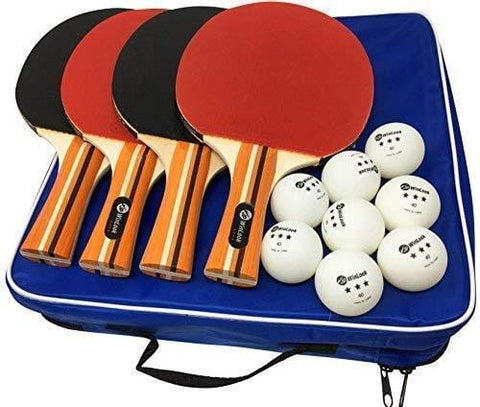 JP WinLook Ping Pong Paddle - 4 Pack Pro Premium Table Tennis Racket Set, 8 Professional Game Balls, Spin Rubber Bat, Training/Recreational Racquet Kit, Accessories Bundle, Portable Cover Case Bag