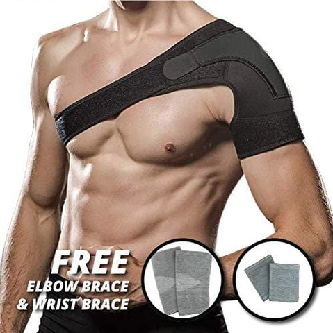 CHEKPALACE Adjustable Recovery Fit Brace Sleeve Wrap Copper Content Stability Support Brace Men Women Relief Injuries Tendonitis Rotator Cuff Injury Prevention Dislocated Ac Joint Elbow Wrist Brace