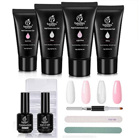 Beetles Poly Gel Kit for Nail, Builder Gel for Quick Nail Extension Starter Kit and Professional Nail Technician, All-in-One French Manicure Kit for Nail Enhancement