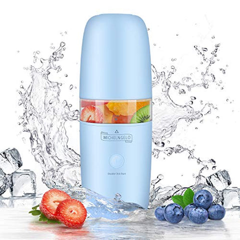 MICHELANGELO Portable Blender, Travel Blender for Shakes and Smoothies, Personal Mini Blender with Travel Cup, On the Go Blender Single Serve for Home, Outdoors, Travel, Gym - Blue