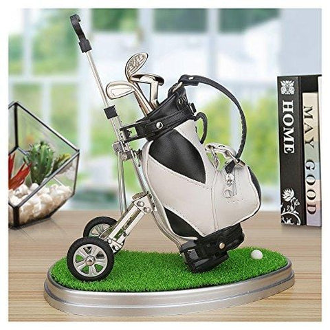 Golf Pens with Golf Bag Holder,Novelty Gifts with 3 Pieces Aluminum Pen Office Desk Golf Bag Pencil Holder for Men Fathers Day,Golf Souvenirs Unique Gifts For Golfer Fans Coworker