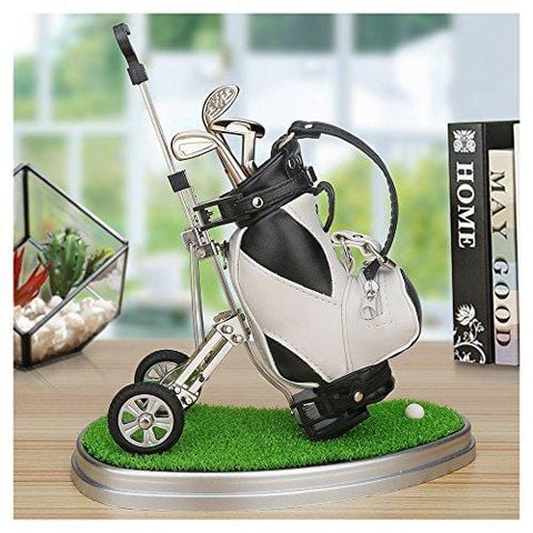 Golf Pens with Golf Bag Holder,Novelty Gifts with 3 Pieces Aluminum Pen Office Desk Golf Bag Pencil Holder for Men Fathers Day,Golf Souvenirs Unique Gifts For Golfer Fans Coworker