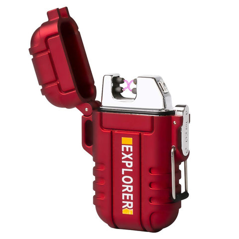 lcfun Waterproof Lighter Outdoor Windproof Lighter Dual Arc Electric Lighters Rechargeable-Flameless-Plasma Lighter for Camping,Hiking,Outdoor Adventure (Red)