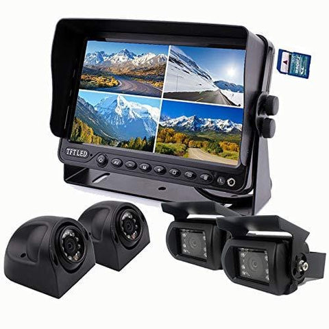 Camnex Car Backup Camera System 9" Monitor Build-in DVR Recorder with Quad Split Screen Rear View Camera System Kit for Truck Van Caravan Trailers Camper Bus RV Harvester