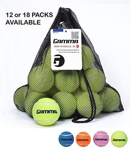 Gamma Bag of Pressureless Tennis Balls - Sturdy & Reuseable Mesh Bag with Drawstring for Easy Transport - Bag-O-Balls (18-Pack of Balls, Yellow)
