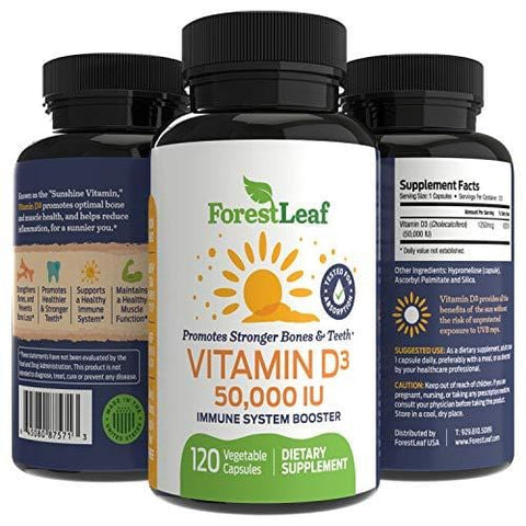 Vitamin D3 50,000 IU Weekly Supplement - 120 Vegetable Capsules - Helps Boost and Strengthen Bones, Teeth, Immune System and Muscle Function - by ForestLeaf