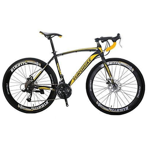 Eurobike Road Bike EURXC550 27 Speed 700C 49Cm Road Bike Frame Dual Disc Brake Bicycle Black-Yellow