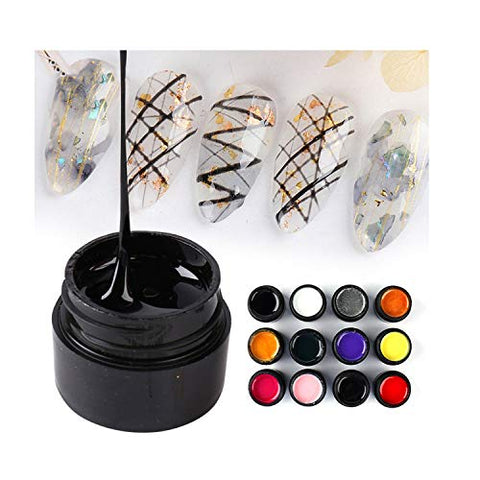 12 Colors Spider Gel, Matrix Gel with Gel Paint Design Nail Art Kit Wire Drawing Nail Gel for Line, Nail Wire Drawing Nail Gel for Line for Nail Art Salon Design Manicure Starter Set (Mix-1)