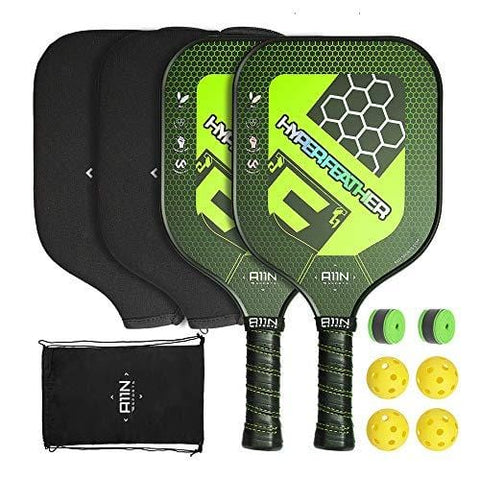 A11N Premium Pickleball Paddle Set - Graphite Face and Honeycombed Polymer Core Paddles | Durable Balls | Overgrips | Covers | Drawstring Bag, Ultra Cushion Grip & Upgrade Racquet