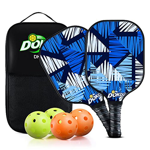 DOKOU Pickleball Paddles, Pickleball Paddle with Fiberglass Face and Polypropylene Honeycomb Core, Pickleball Paddle Set of 2 with 1 Bag and 4 Pickleballs