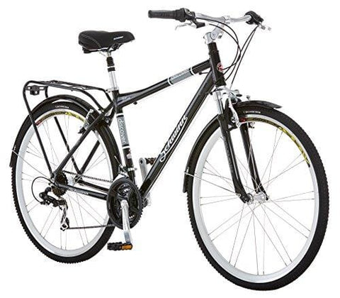 Schwinn Discover Hybrid Bike, Featuring 18-Inch/Medium Aluminum Step-Over Frame, 21-Speed Drivetrain, Front and Rear Fenders, Rear Cargo Rack, and Kick-Stand, with 700c/28-Inch Wheels, Black