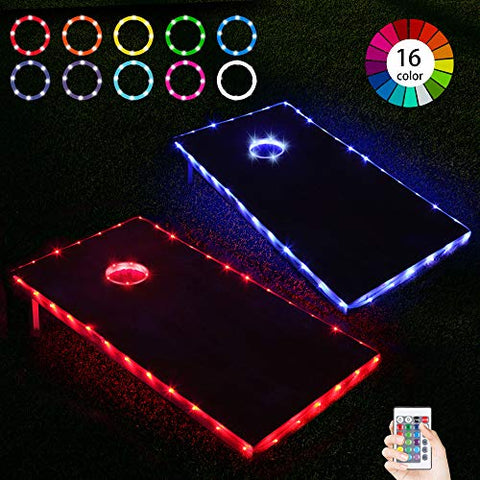 Cornhole Lights, 16 Colors Change Cornhole Board Ring Lights and Edge Lights with Remote Control for Family Backyard Bean Bag Toss Cornhole Game, 2 Set