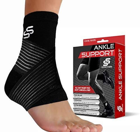 Sleeve Stars Ankle Brace for Plantar Fasciitis and Ankle Support - Ankle Wrap for Sprain, Tendonitis & Heel Pain Relief for Women & Men - Achilles Tendon Support Sock, One Size, Black (Single Sleeve)