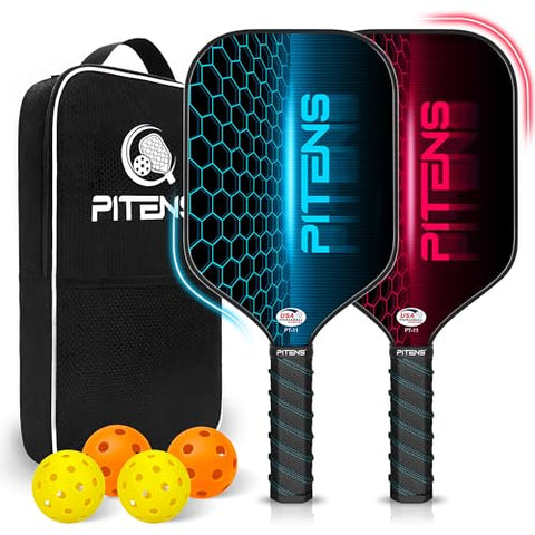 Pickleball Paddles Set of 2,Carbon Fiber and Graphite Face,Non-Slip Grip,USAPA Approved Pro Pickleball Set with 4 Pickleball Balls Outdoor Indoor,Pickleball Net Bag | Pickle Ball Racket for Women Men
