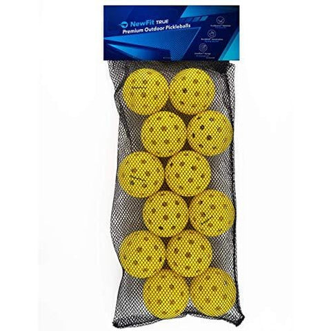 NewFit True Pickleball Balls | Premium Outdoor Pickleballs l Durable and Quiet Yellow Colored Outside Pickleballs | Pickleball Ball Bag Included (Yellow 12-Pack)
