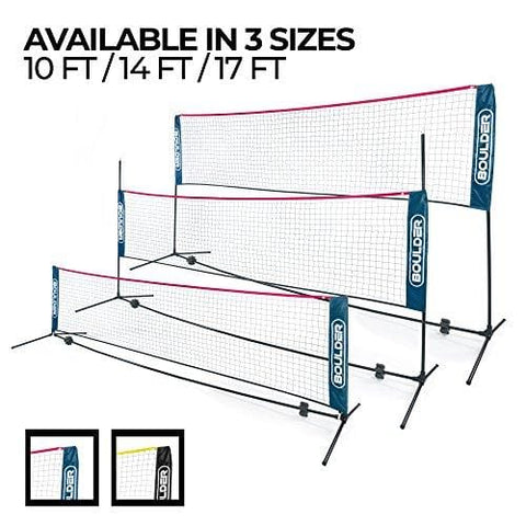 Boulder Portable Badminton Net - 14-Ft Small Net Set for Tennis, Soccer Tennis, Pickleball, Badminton- Easy Set-up Nylon Sports Net with Poles - for Indoor or Outdoor Court, Beach, Driveway
