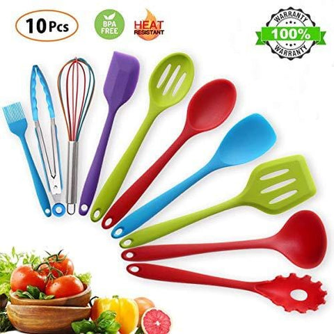 Kitchen Utensil Set Cooking Utensils, 10pcs Silicone Non-stick, High Heat Resistant Set, Turner Tong Spatula Spoon Tools for Cooking, Baking, Serving, Gift for Parents Family