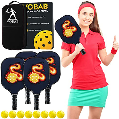 TNELTUEB Pickleball Paddle Set of 4 with 8 Balls A Portable Bag USAPA Approved Lightweight Pickleball Paddles Racquet in Advanced Fiberglass Surface, Polypropylene Honeycomb Core for Kids Men