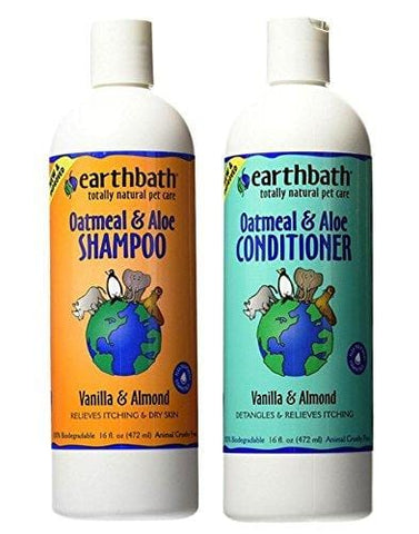 Earthbath Dog Cat Vanilla & Almond Grooming Bundle - (1) Each: Oatmeal & Aloe Shampoo and Conditioner, 16 ounces