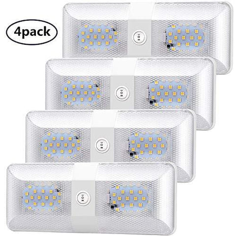 BlueFire 4 Pack Upgraded Super Bright DC 12V Led RV Ceiling Double Dome Light RV Interior Lighting Trailer Camper RV Lights Interior with ON/Off Switch for Trailer Camper Car RV Boat (Natural White)
