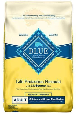 Blue Buffalo Life Protection Formula Healthy Weight Dog Food – Natural Dry Dog Food for Adult Dogs – Chicken and Brown Rice – 30 lb. Bag