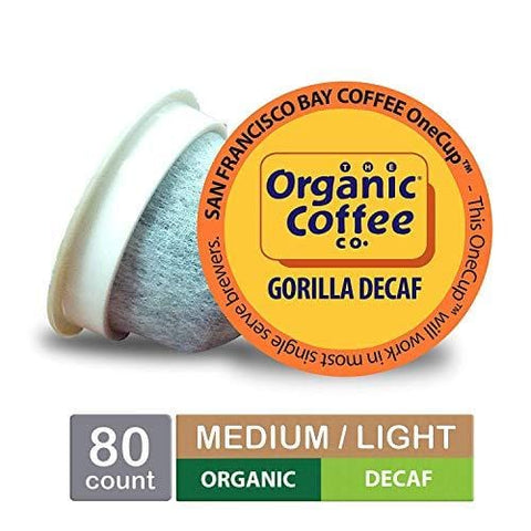 The Organic Coffee Co. OneCup, Gorilla DECAF, Single Serve Coffee K-Cup Pods (80 Count) Keurig Compatible, Swiss Water Process- Decafeinated, USDA Organic