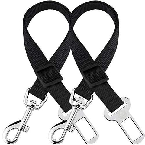 2 Adjustable Car Seat Belts for Dogs & Cats --- Triple the survival rate in accidents - Prevent stress from travel in kennel - Allow breathing fresh air without pets jumping out - Support all cars