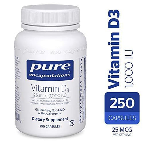 Pure Encapsulations - Vitamin D3 1,000 IU - Hypoallergenic Support for Bone, Breast, Prostate, Cardiovascular, Colon and Immune Health* - 250 Capsules