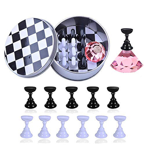 Kalolary 1 Set Nail Art Holder Practice Stand for Nail Art Display, Magnetic Nail Art Tips Holders Crystal Nail Holder Chessboard Fingernail DIY Nail Art Display Stand Training Practice Display Stand