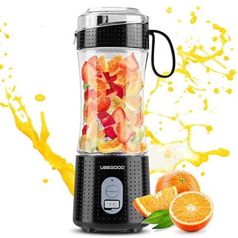 Portable Blender, UBEGOOD Personal Size Blenders Moothies and Shakes, USB Rchargeable Fruit Mixer Machine, Small Mini Juicer Cup for Home/Travel, 13oz (Black)