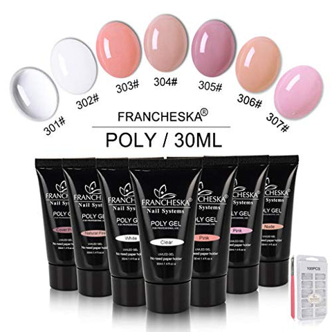 Poly Nail Gel set with Fake Nails Kit Gel Enhancement Nails Set For Nails Art Salon at Home Beginner DIY 7 Color Gel Nails Builder Enhancement Kits (302#)
