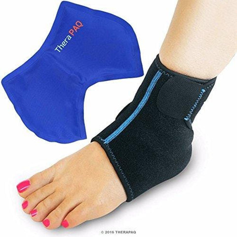 Foot & Ankle Ice Wrap with Hot & Cold Gel Pack by TheraPAQ | Adjustable Brace, Multi-Purpose, Microwaveable, Freezable and Reusable (XS-XL)