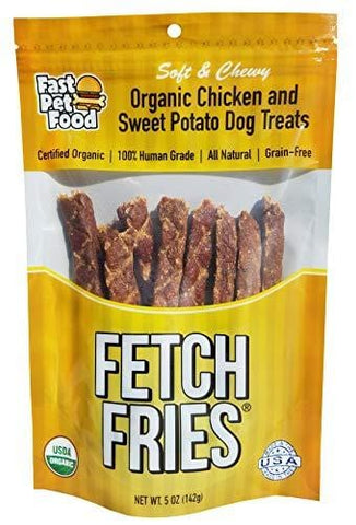 Fetch Fries Organic Dog Treats - USDA Certified Organic, Chicken & Sweet Potato, Made in USA, Human Grade, Grain Free, Soft and Chewy (5 oz)