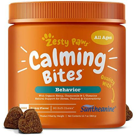 Calming Treats For Dogs - Anxiety Composure Relief with Suntheanine - Organic Kelp & Valerian Root + L Tryptophan for Dog Stress & Separation Aid in Fireworks, Thunder + Chewing & Barking - 90 Chews