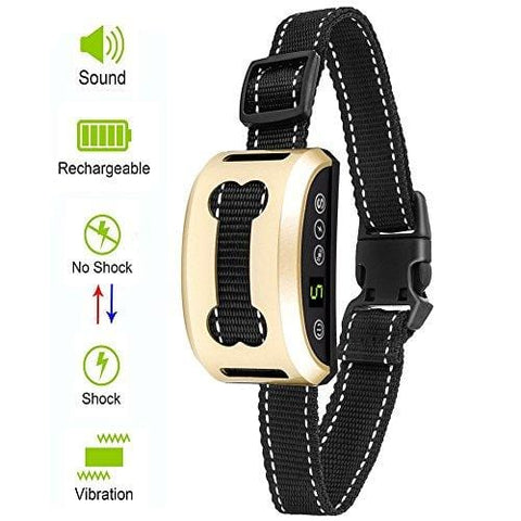 Aeetone Bark Collar Upgrade 7 Sensitivity Rechargeable Humane Dog No Bark Collar with Vibration and No Harm Shock for Small Medium Large Dog (Gold)