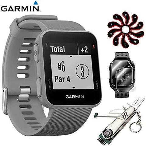 Garmin Approach S10 - Lightweight GPS Golf Watch Powder Grey (010-02028-01) with Deluxe Golf Bundle Includes, 7-in-1 Golf Tool + Zippered Headcover Set for Golf Club + Screen Protector (2Pack)
