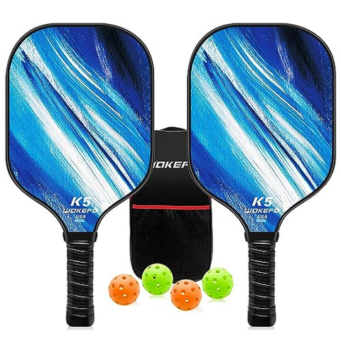 Wakefa Professional Pickleball Paddles Set: USAPA Approved Pickleball Paddle Graphite Carbon Pickleball Rackets, Pickleball Paddles Set of 2 with 1 Bag and 4 Pickleballs (Pickleball Set-K5)