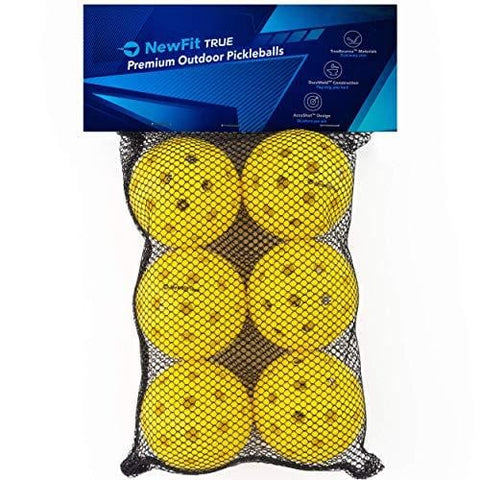 NewFit True Pickleball Balls | Premium Outdoor Pickleballs l Durable and Quiet Yellow Colored Outside Pickleballs | Pickleball Ball Bag Included (Yellow 6-Pack)