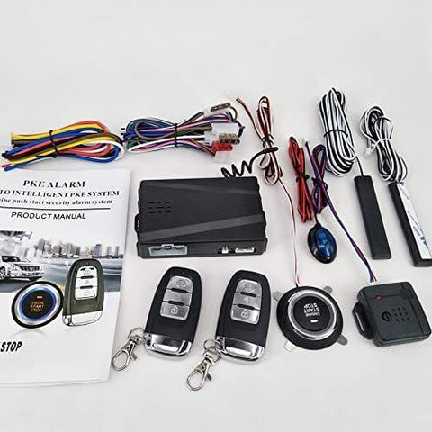 3T6B Updated Version Passive Keyless Entry Immobilizer System PKE Engine Starter Auto Central Lock Push Button Vehicles Start/Stop Kit Safe Lock with 2 Smart Key