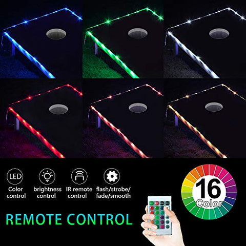 72 LED Cornhole Board Lights, USB Charging(Power Bank not Included) RGB Multicolor (16 in 1) and 4 Mode with Remote Control Fit for American Cornhole Association Official Size Cornhole Boards