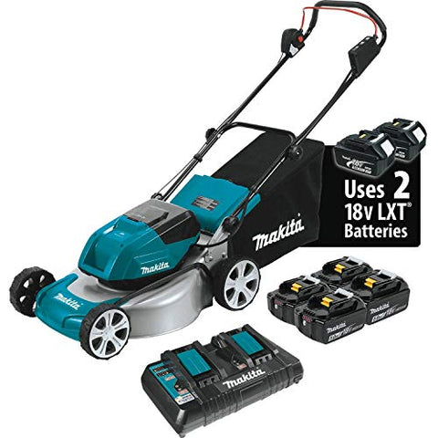 Makita XML03PT1 18V X2 (36V) LXT Lithium‑Ion Brushless Cordless (5.0Ah) 18" Lawn Mower Kit with 4 Batteries, Teal