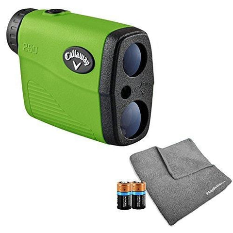 Callaway 250 Golf Rangefinder BUNDLE | Includes Golf Rangefinder with Carrying Case, Magnetic Golf Cart Mount, PlayBetter Microfiber Towel and Two (2) CR2 Batteries